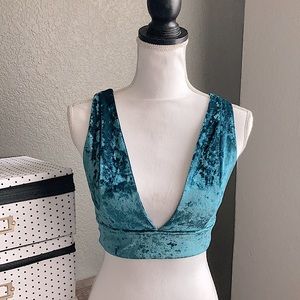 Lovers + Friends velvet teal bralette crop top